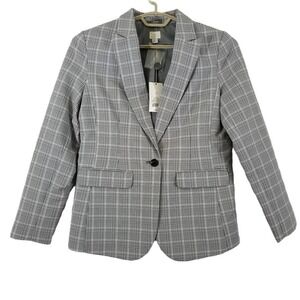 A New Day Blazer Womens 10‎ Gray Jacket Plaid Long Sleeve Collar MSRP $34.99 New